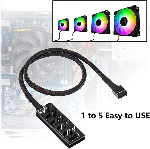 Alt view image 5 of 7 - AJMRTC 4 Pin PWM Fan Hub Splitter Cable, 1 to 5 Way PC Case Fan Power Supply Extension Cord, PWM Fan Splitter Adapter for Motherboard, CPU Cooler, Computer Chassis Cooling Fans