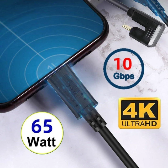 Alt view image 7 of 7 - AJMRTC USB C to C Extension Cable, 180 Degree Angled USB-C Male to Male Cord, Fast Charging & Data Transfer Straight Angle USB-C Cable, Flexible Extension Wire for Portable SSD, Docking Station, Embed