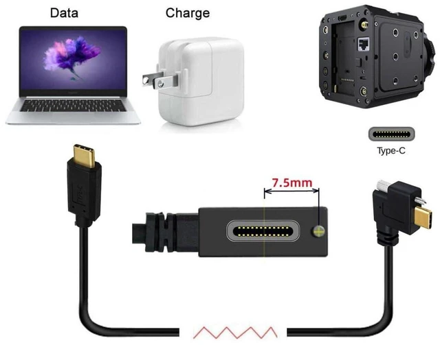Alt view image 5 of 7 - AJMRTC USB C to C Flat Extension Cable, 90 Degree Angled USB-C Male to Male Cord with Mounting Screws, Fast Charging & Data Transfer Lockable Flat USB-C Cable for Industrial Camera, Docking Station