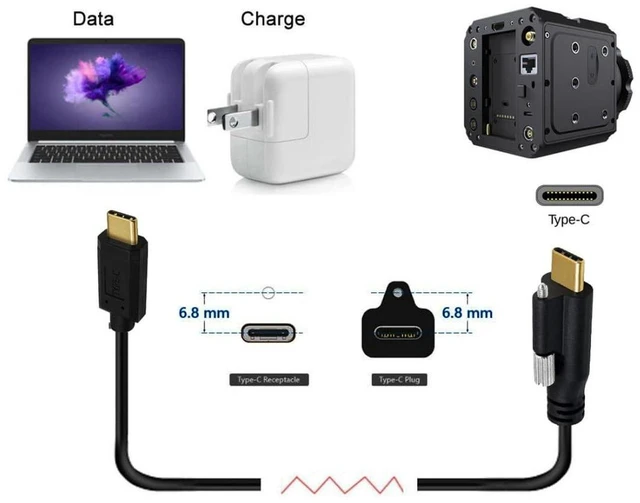 Alt view image 6 of 7 - AJMRTC USB C to C Extension Cable, USB-C Male to Male Cord with Mounting Screws, Lockable USB-C Cable for Fast Charging & Data Transfer, Vibration Resistant USB Cable for Industrial Camera, Docking