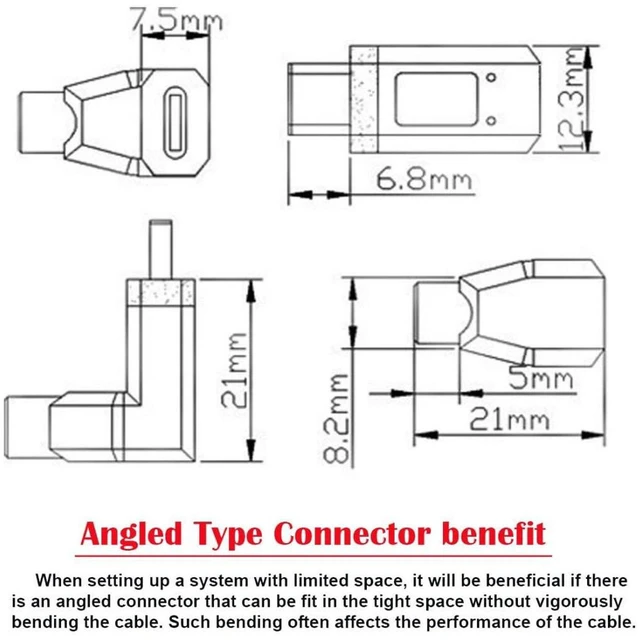 Alt view image 4 of 7 - AJMRTC USB C to C Extension Cable, 90 Degree Angled USB-C Male to Male Cord, Fast Charging & Data Transfer Right Angle USB-C Cable for Portable SSD, Docking Station, Embedded Hardware, Tight Space