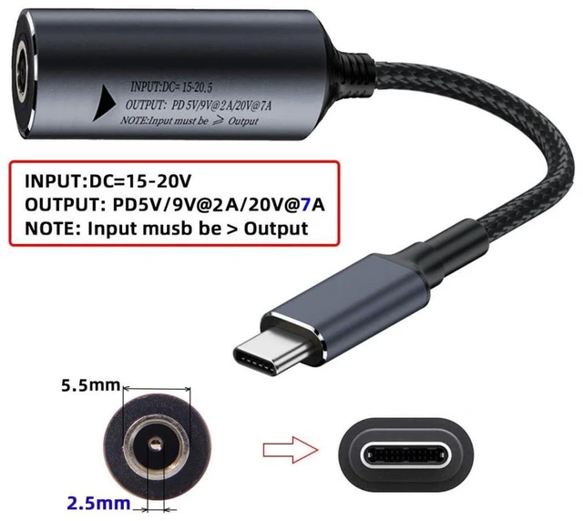 Alt view image 3 of 7 - AJMRTC USB C Male to DC 5.5x2.5mm PD 140W Converter Cable, Nylon Braided USB-C to DC Barrel Power Adapter Cord, Supports 5V/9V/20V Fast Charging for Laptop, Portable Power Station, DC Powered Electron