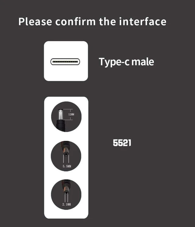 Alt view image 3 of 3 - AJMRTC USB 3.1 Type C to DC 5.5*2.1mm PD Trigger Power Cable 1.5M, Male to Male DC Jack Laptop Charger Cord, PD Decoy Charging Cable for Laptops, Routers, LED Lights, Monitors & Multi-Brand DC Devices