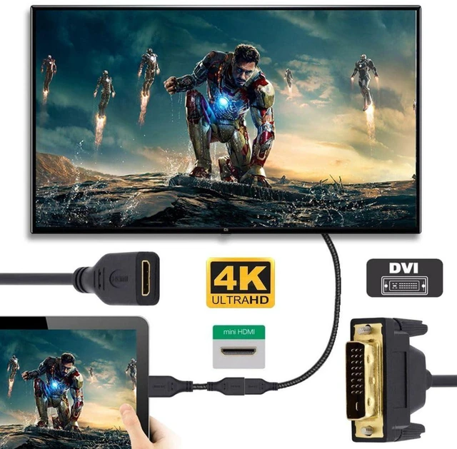 Alt view image 6 of 6 - AJMRTC Mini HDMI 1.4 Female to DVI 24+1 Male Adapter Cable, Mini HDMI to DVI Converter Cord for Desktop PC, Graphics Card, HDTV, UHD Video Transmission, High Definition Video Signal Output