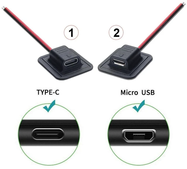 Alt view image 2 of 7 - AJMRTC 4 Pack 2Pin Open Pigtail Wire to DC 3.5X1.35mm 5.5x2.1mm Micro USB USB C Female Flush Mount Charging Socket Cable, 5V 3A Panel Mount Power Jack Conversion Adapter for DIY Electronics Repair