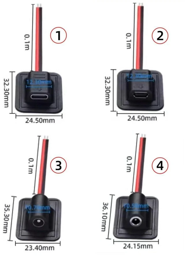 Alt view image 3 of 7 - AJMRTC 4 Pack 2Pin Open Pigtail Wire to DC 3.5X1.35mm 5.5x2.1mm Micro USB USB C Female Flush Mount Charging Socket Cable, 5V 3A Panel Mount Power Jack Conversion Adapter for DIY Electronics Repair