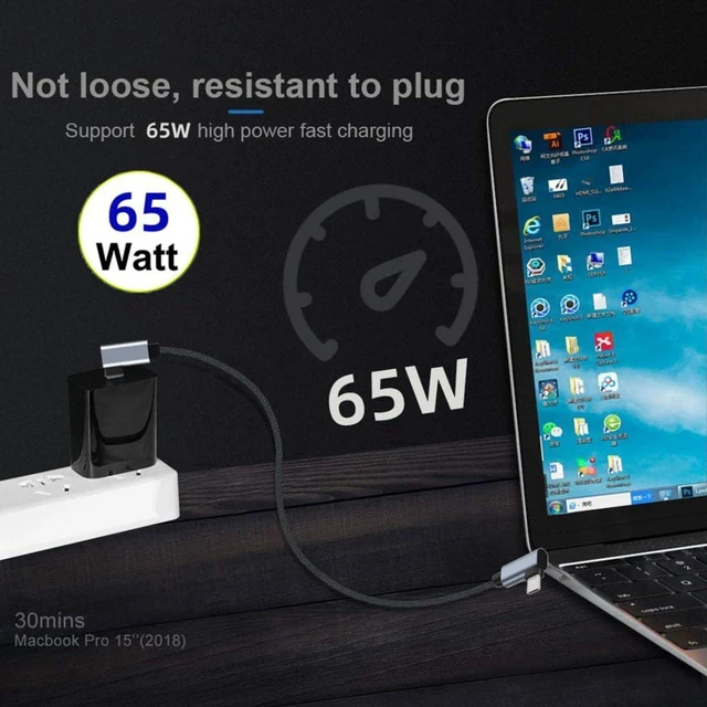 Alt view image 4 of 7 - AJMRTC 1.97FT USB C to C Cable, Dual 90 Degree Angled Nylon Braided USB-C Cord, 4K@60Hz Video Output, 10Gbps Data Transfer, PD 65W Fast Charging, Compatible with MacBook, iPad, Samsung Galaxy, Android