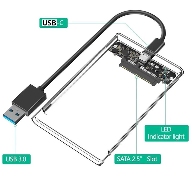 Alt view image 6 of 6 - AJMRTC 2.5 Inch SATA Hard Drive Enclosure, Transparent Plastic USB-C & Micro-B Port External HDD Case for 2.5" SATA SSD HDD, Comes with USB-C to USB3.0 Cable, Portable 2.5in SATA Disk Storage Caddy