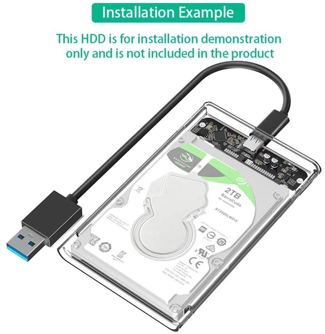 Alt view image 2 of 6 - AJMRTC 2.5 Inch SATA Hard Drive Enclosure, Transparent Plastic USB-C & Micro-B Port External HDD Case for 2.5" SATA SSD HDD, Comes with USB-C to USB3.0 Cable, Portable 2.5in SATA Disk Storage Caddy