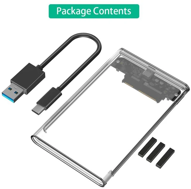 Alt view image 5 of 6 - AJMRTC 2.5 Inch SATA Hard Drive Enclosure, Transparent Plastic USB-C & Micro-B Port External HDD Case for 2.5" SATA SSD HDD, Comes with USB-C to USB3.0 Cable, Portable 2.5in SATA Disk Storage Caddy