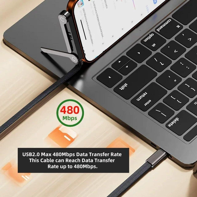 Alt view image 6 of 7 - AJMRTC 4.92FT USB C 2 in 1 Invisible Folding Stand Charging Cable, USB 2.0 Type C Male to Type C Male PD 240W Fast Charging Braided Cord, Built-in Phone Holder Stand Compatible with iPhone 17