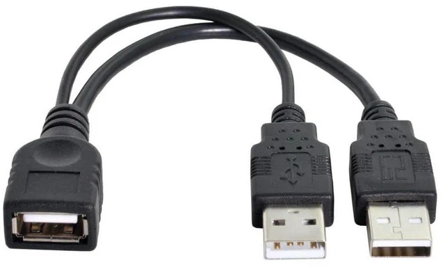 Main image of AJMRTC USB 2.0 Y Splitter Cable, USB 2.0 Female to Dual Male Data & Charging Extension Cord with Auxiliary Power Supply Port, Extra Power for Portable Hard Drives and USB Peripherals