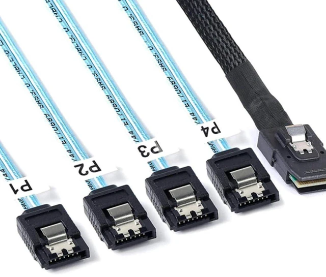 Alt view image 3 of 5 - AJMRTC MINI SAS 8087 to Slim SAS 8654 4I Adapter Cable, Male to Female High Speed Server Cable, MINI SAS 8087 to 4X SATA 7P Female, 100cm for Server Storage Array Connection