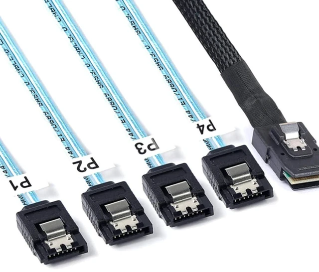 Alt view image 2 of 5 - AJMRTC MINI SAS 8087 to Slim SAS 8654 4I Adapter Cable, Male to Female High Speed Server Cable, MINI SAS 8087 to 4X SATA 7P Female, 50cm for Server Storage Array Connection
