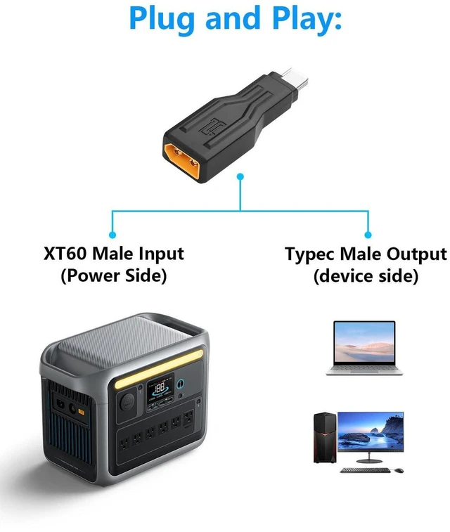 Alt view image 5 of 6 - AJMRTC XT60 to Type C Adapter, XT60 Male to USB Type-C Male Charging Connector, PD Fast Power Convertor for RC Lipo Battery Drone FPV Model Outdoor Power Bank Charging Converter