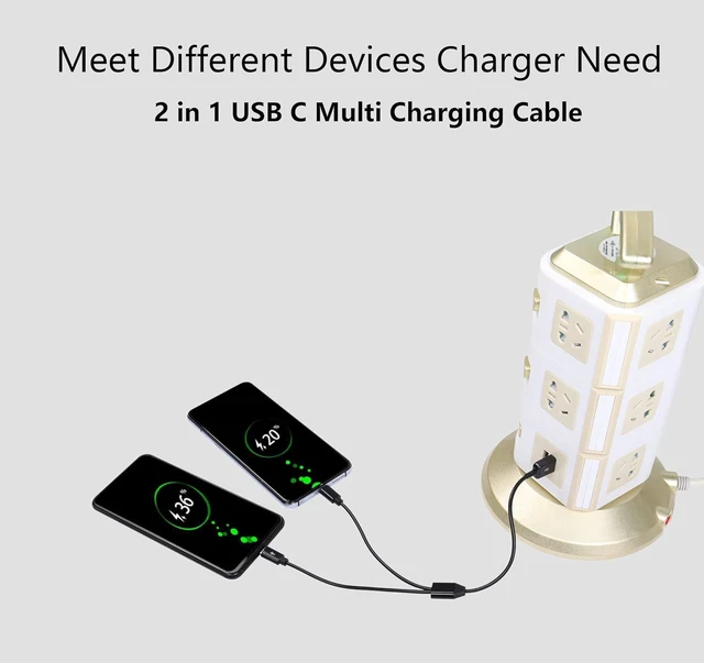 Alt view image 4 of 7 - AJMRTC USB Type C Splitter Charging Cable, 1ft 2 in 1 Multi Charging Cord, USB A Male to 2 x USB-C Female Splitter Cable, Dual Type-C Power Charging Wire for Phone, Power Bank, Earbuds, USB-C Portable