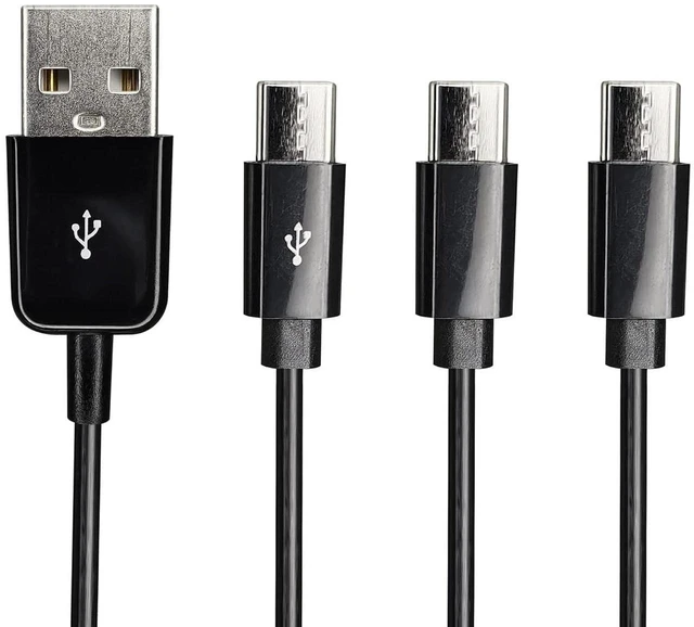 Main image of AJMRTC USB Type C Splitter Charging Cable, 1ft 3 in 1 Multi Charging Cord, USB A Male to 3 x USB-C Female Splitter Cable, Triple Type-C Power Charging Wire for Phone, Power Bank, Earbuds, USB-C Portab