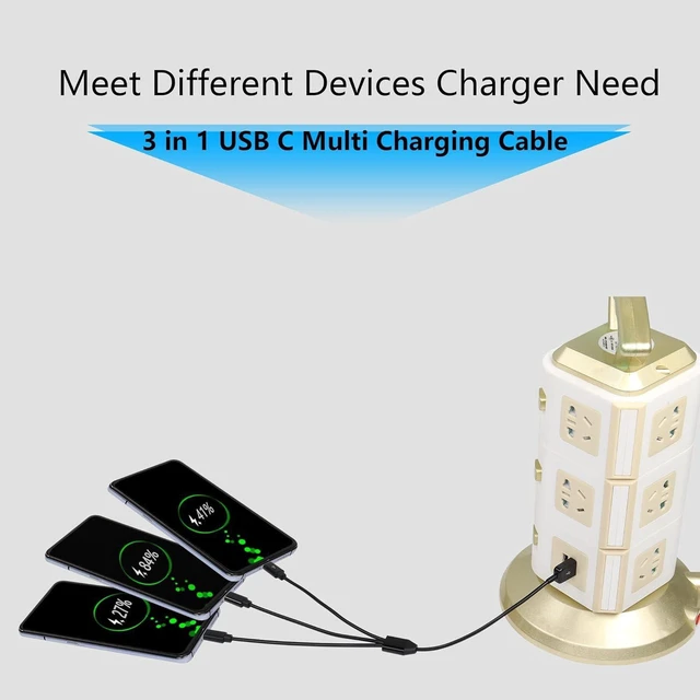 Alt view image 2 of 7 - AJMRTC USB Type C Splitter Charging Cable, 1ft 3 in 1 Multi Charging Cord, USB A Male to 3 x USB-C Female Splitter Cable, Triple Type-C Power Charging Wire for Phone, Power Bank, Earbuds, USB-C Portab
