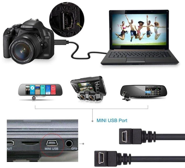 Alt view image 4 of 7 - AJMRTC 2 Pack Mini USB Cable, USB 2.0 Male to Mini USB 5 Pin Male 90 Degree Up/Down Angled Charging & Data Transfer Cord, Black 1.64FT/0.5M Mini USB Extension Cable for Dash Cam, GPS, Digital Camera