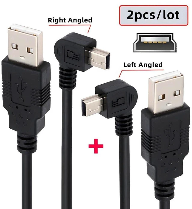 Alt view image 2 of 7 - AJMRTC 2 Pack Mini USB Cable, USB 2.0 Male to Mini USB 5 Pin Male 90 Degree Left/Right Angled Charging & Data Transfer Cord, Black 1.64FT/0.5M Mini USB Extension Cable for Dash Cam, GPS, Digital Camer