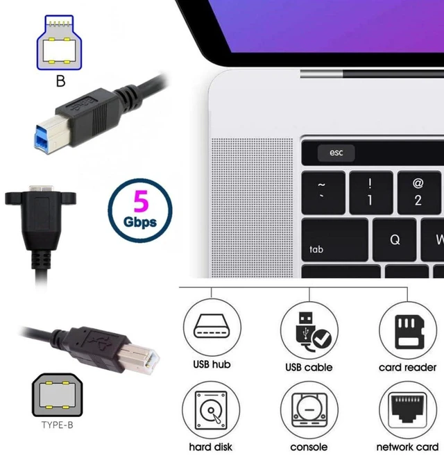 Alt view image 4 of 7 - AJMRTC 0.98FT USB 2.0 Type-B Cable, USB 2.0 Type-B Male to USB-B Female Data Extension Cord with Panel Mount Holes, Panel Mount USB2.0 Type-B Cable for Industrial Equipment, Printer, Scanner, External