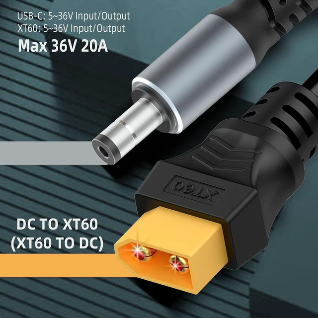 Alt view image 3 of 7 - AJMRTC 1.6FT XT60 Male to DC5521 Power Cable, XT60 to DC 5.5mm x 2.1mm Male Adapter Cord, XT60 DC5521 Conversion Wire for FPV Goggles, TS100 Soldering Iron, RC Battery, LED Strip, Portable Power Stati