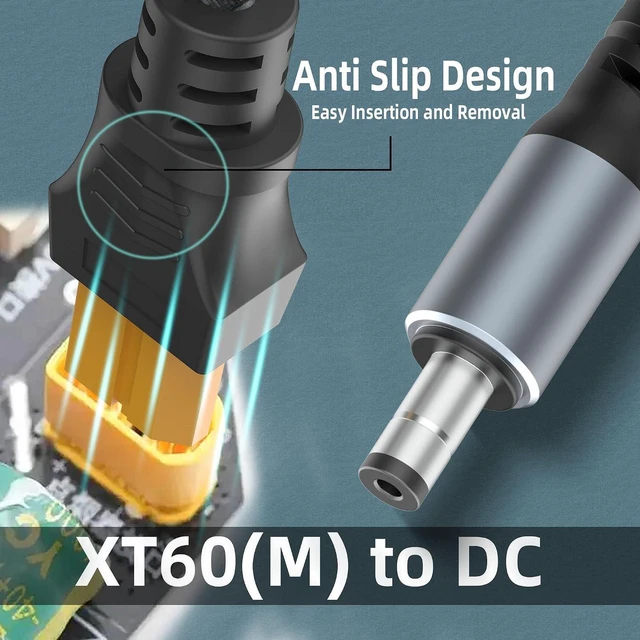 Alt view image 7 of 7 - AJMRTC 1.6FT XT60 Male to DC5521 Power Cable, XT60 to DC 5.5mm x 2.1mm Male Adapter Cord, XT60 DC5521 Conversion Wire for FPV Goggles, TS100 Soldering Iron, RC Battery, LED Strip, Portable Power Stati