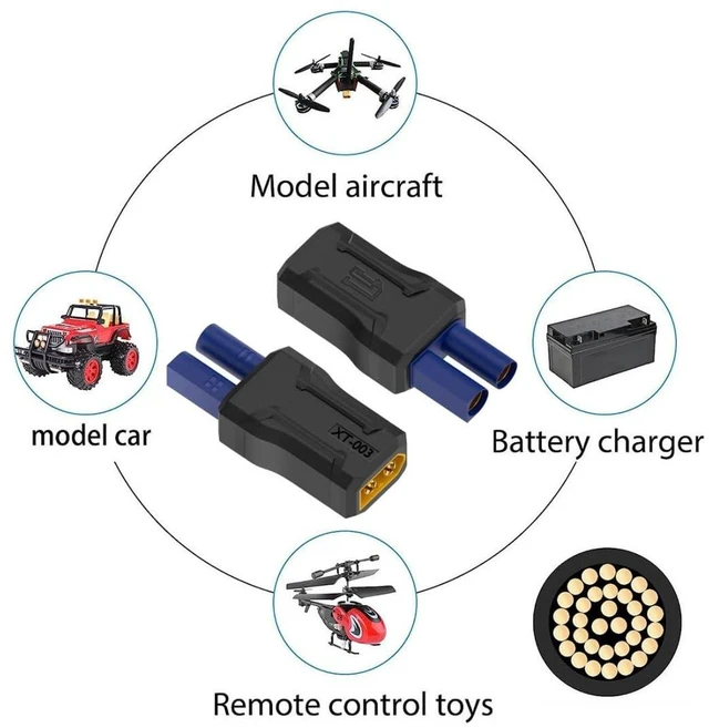 Alt view image 4 of 7 - AJMRTC XT60 to DC Adapter, EC5 Male to XT60 Male Bidirectional Charging Conversion Adapter, EC5 to XT60 Model Plug Connector for RC Aircraft, RC Car, FPV Drone, RC Battery Pack Charging