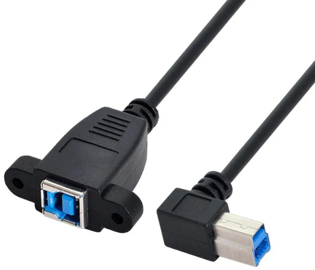 Alt view image 3 of 7 - AJMRTC Printer Cable, USB 3.0 Type B Male to Female 90 Degree Angled Extension Cable 50cm with Panel Mount Screws, Right Angle USB3.0 Type-B Cord for Printer, Scanner, External Hard Disk, Industrial