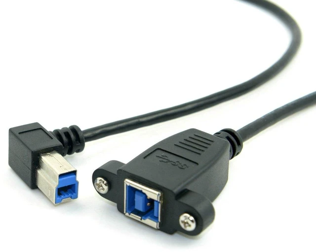 Alt view image 5 of 7 - AJMRTC Printer Cable, USB 3.0 Type B Male to Female 90 Degree Angled Extension Cable 50cm with Panel Mount Screws, Right Angle USB3.0 Type-B Cord for Printer, Scanner, External Hard Disk, Industrial