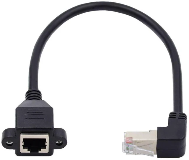 Alt view image 4 of 7 - AJMRTC RJ45 Cat6 Ethernet Extension Cable, 8P8C UTP FTP STP Male to Female 90 Degree UP Angled LAN Network Cord with Panel Mount Holes, Cat6 Network Extension Wire for Router, Switch, Cabinet, Industr