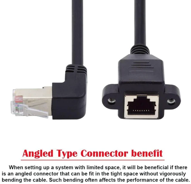 Alt view image 3 of 7 - AJMRTC RJ45 Cat6 Ethernet Extension Cable, 8P8C UTP FTP STP Male to Female 90 Degree UP Angled LAN Network Cord with Panel Mount Holes, Cat6 Network Extension Wire for Router, Switch, Cabinet, Industr