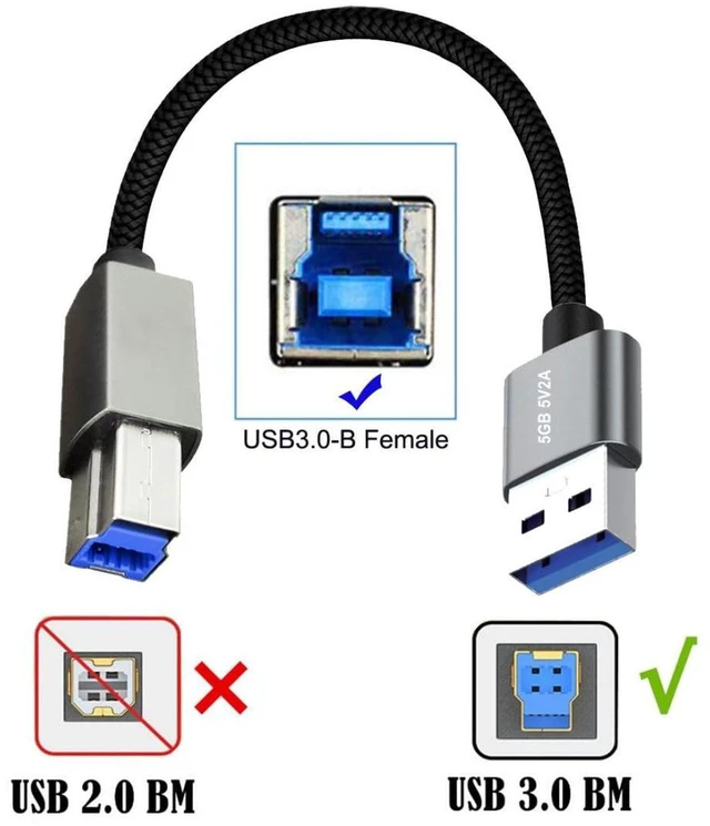 Alt view image 2 of 6 - AJMRTC USB 3.0 Nylon Braided Cable, USB Type A to Type B Male SuperSpeed Data Extension Cord, 5Gbps High Speed Transfer Cable for External Disk SSD Scanner Printer Camera, 0.3M