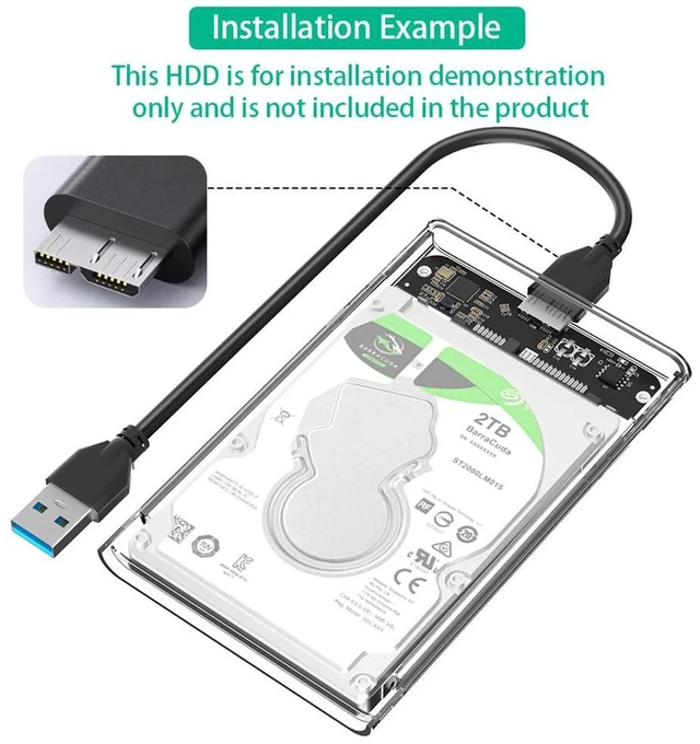 Alt view image 3 of 4 - AJMRTC 2.5 Inch SATA Hard Drive Enclosure, Portable Plastic Transparent HDD SSD Case with USB-C & Micro-B Port, External 2.5" SATA Disk Caddy, Comes with Micro-B to USB3.0 Cable for 2.5 inch SATA SSD