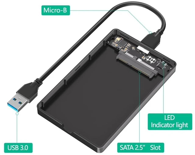 Alt view image 3 of 4 - AJMRTC 2.5 Inch SATA Hard Drive Enclosure, Portable Black Plastic External HDD SSD Case with USB-C & Micro-B Port, 2.5" SATA Disk Caddy, Comes with Micro-B to USB3.0 Cable for 2.5 inch SATA SSD HDD