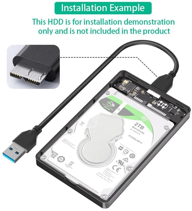 Alt view image 4 of 4 - AJMRTC 2.5 Inch SATA Hard Drive Enclosure, Portable Black Plastic External HDD SSD Case with USB-C & Micro-B Port, 2.5" SATA Disk Caddy, Comes with Micro-B to USB3.0 Cable for 2.5 inch SATA SSD HDD