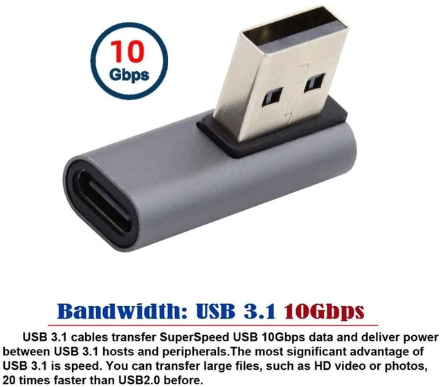 Alt view image 5 of 6 - AJMRTC USB C to USB Adapter, USB 3.0 Male to USB 3.1 Type C Female 90 Degree Right Angled Connector, Right Angle USB Converter, Compact Adapter for Laptops, Tablets and USB-C Peripherals