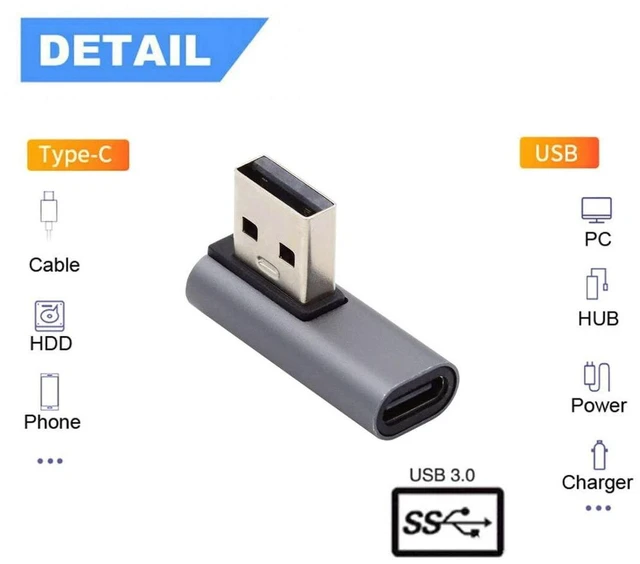 Alt view image 4 of 6 - AJMRTC USB C to USB Adapter, USB 3.0 Male to USB 3.1 Type C Female 90 Degree Right Angled Connector, Right Angle USB Converter, Compact Adapter for Laptops, Tablets and USB-C Peripherals
