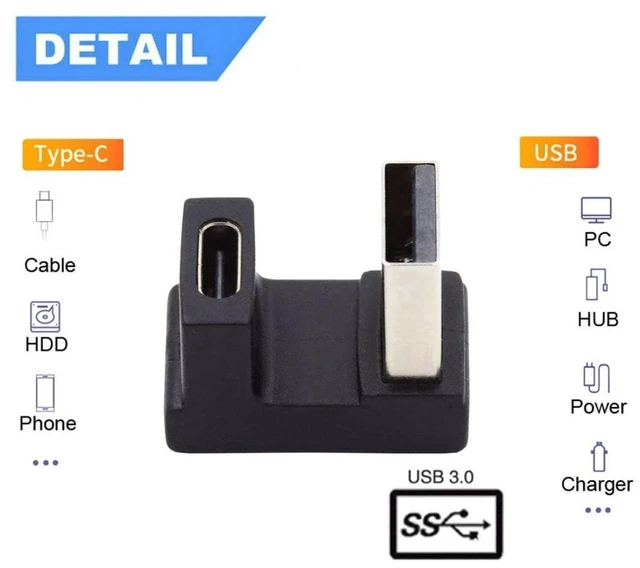 Alt view image 2 of 6 - AJMRTC USB C to USB Adapter, USB 3.0 Male to USB 3.1 Type C Female 180 Degree Up Angled Connector, Upward Bend USB Converter Adapter for Laptops, Tablets, Flash Drives and USB-C Peripherals