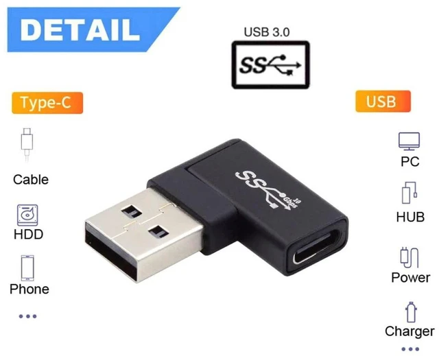 Alt view image 3 of 6 - AJMRTC USB C to USB Adapter, USB 3.0 Male to USB 3.1 Type C Female 90 Degree Right Angled Flat Connector, Low Profile Flat USB Converter Adapter for Laptop, Tablet, Flash Drive and USB-C Peripherals