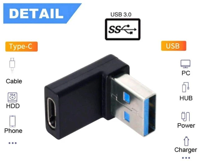 Alt view image 5 of 6 - AJMRTC USB C to USB Adapter, USB 3.0 Male to USB 3.1 Type C Female 90 Degree Down Angled Connector, Downward Right Angle USB Converter Adapter for Laptop, Tablet, Flash Drive and USB-C Peripherals