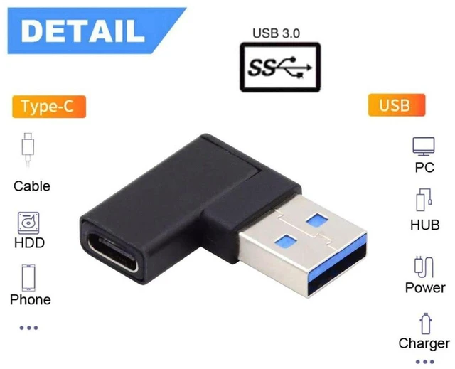 Alt view image 4 of 6 - AJMRTC USB C to USB Adapter, USB 3.0 Male to USB 3.1 Type C Female 90 Degree Left Angled Flat Connector, Low Profile Flat Left Bend USB Converter Adapter for Laptop, Tablet, Flash Drive and USB-C