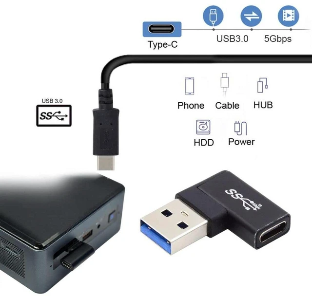 Alt view image 2 of 6 - AJMRTC USB C to USB Adapter, USB 3.0 Male to USB 3.1 Type C Female 90 Degree Left Angled Flat Connector, Low Profile Flat Left Bend USB Converter Adapter for Laptop, Tablet, Flash Drive and USB-C