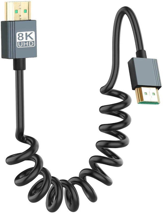 Main image of AJMRTC 8K HDMI Coiled Cable, HDMI 2.1 High Speed HDMI to HDMI Spring Cord, 48Gbps Bandwidth, Support 8K@60Hz, 4K@120Hz, HDR, eARC, Dynamic HDR for TV, Monitor, Gaming Console, Projector