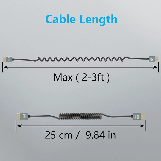 Alt view image 6 of 7 - AJMRTC 8K HDMI Coiled Cable, HDMI 2.1 High Speed HDMI to HDMI Spring Cord, 48Gbps Bandwidth, Support 8K@60Hz, 4K@120Hz, HDR, eARC, Dynamic HDR for TV, Monitor, Gaming Console, Projector