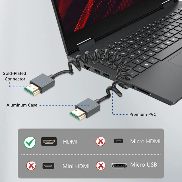 Alt view image 3 of 7 - AJMRTC 8K HDMI Coiled Cable, HDMI 2.1 High Speed HDMI to HDMI Spring Cord, 48Gbps Bandwidth, Support 8K@60Hz, 4K@120Hz, HDR, eARC, Dynamic HDR for TV, Monitor, Gaming Console, Projector
