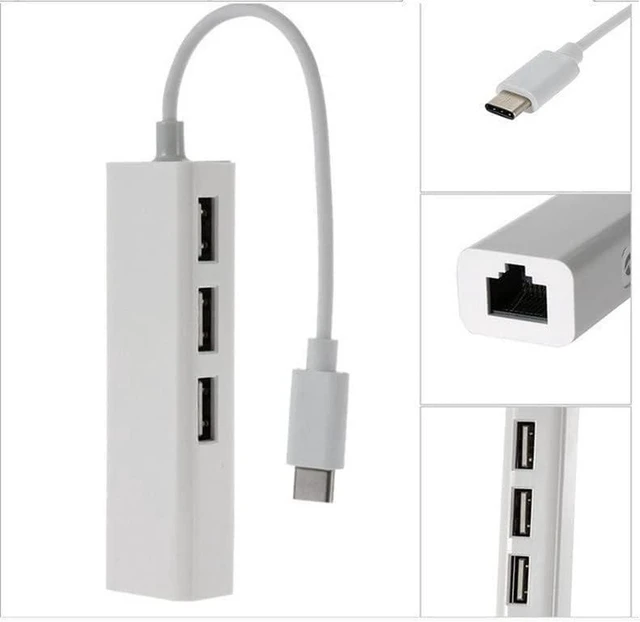 Alt view image 4 of 6 - AJMRTC USB C Hub Adapter, USB Type C to 3 x USB A 3.0 + RJ45 Gigabit Ethernet LAN Network Converter, 4-in-1 Multiport USB-C Docking Cable for MacBook, Laptop, PC, Chromebook