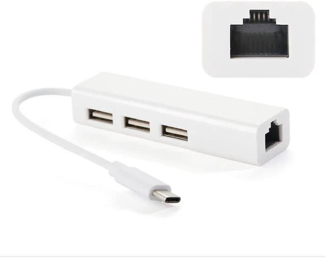 Alt view image 2 of 6 - AJMRTC USB C Hub Adapter, USB Type C to 3 x USB A 3.0 + RJ45 Gigabit Ethernet LAN Network Converter, 4-in-1 Multiport USB-C Docking Cable for MacBook, Laptop, PC, Chromebook