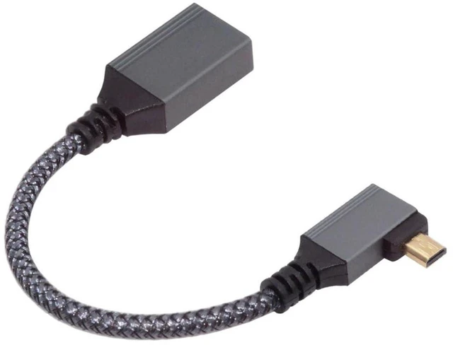 Alt view image 6 of 7 - AJMRTC 8K HDMI 2.1 Cable, Micro HDMI to HDMI 90 Degree Left Angled Cord, 8K@60Hz 4K@120Hz 48Gbps Ultra High Speed Braided Cable, Gold Plated Connector, 17CM/0.55FT for Camera, Portable Display
