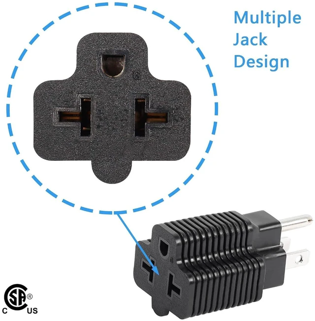 Alt view image 2 of 6 - AJMRTC 4 in 1 15A to 20A Plug Adapter, NEMA 5-15P Male to NEMA 5-15R & 5-20R Female Outlet Converter, 15 Amp to 20 Amp Power Adapter for Household Electrical Equipment
